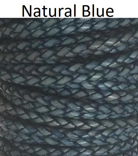 Blue Leather Cord, Round Bolo Braided Leather Cord 4mm, Round